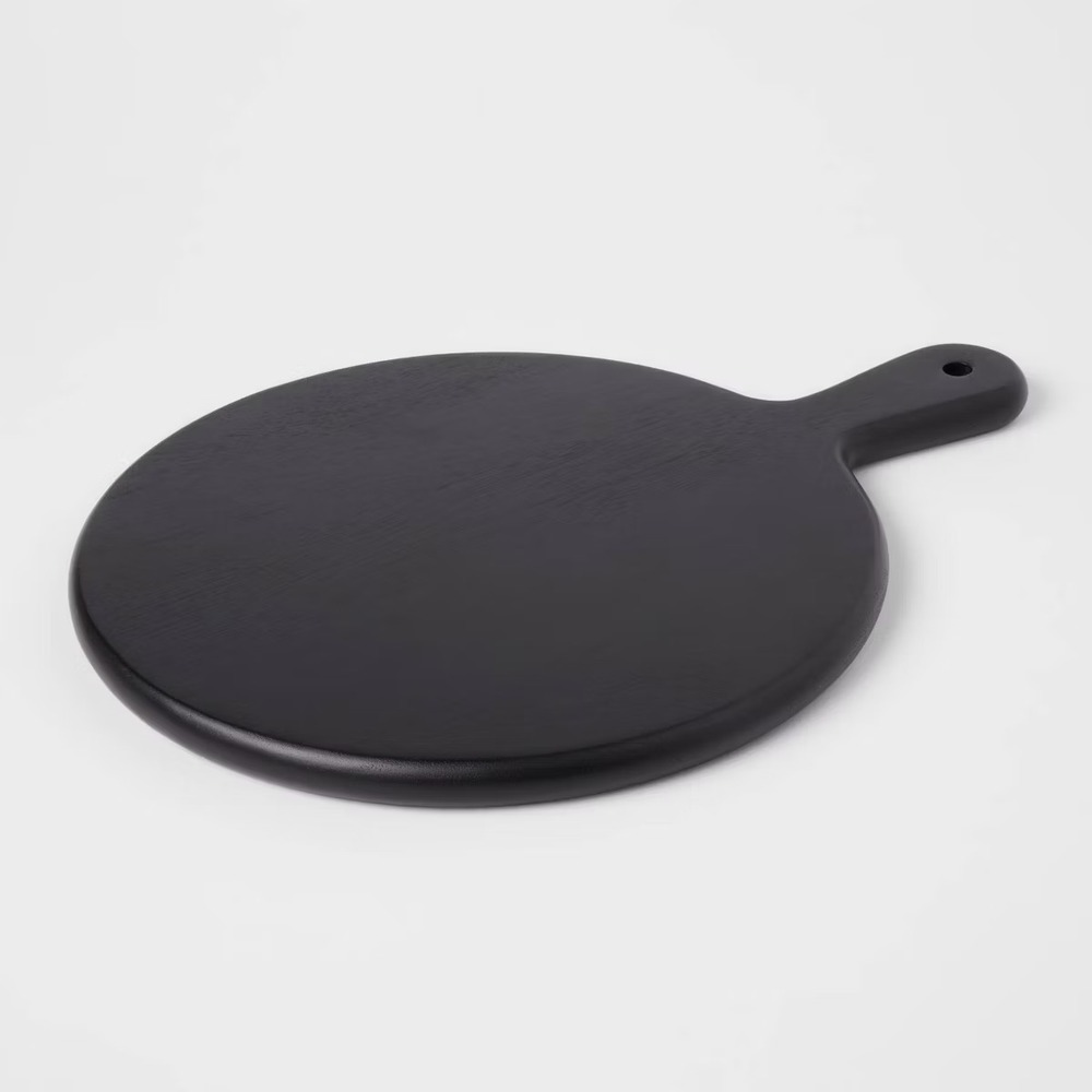 Threshold Eastport Acacia Serve Board Round Black Wood Serving Board 16 x12 NEW